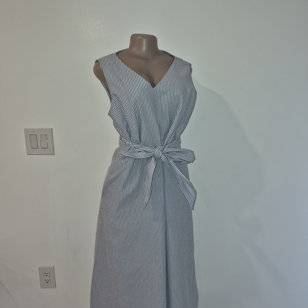 Anne Klein Blue and White Striped Maxi Dress